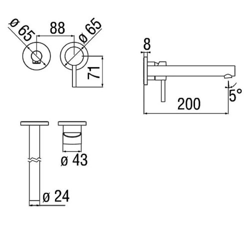 Смеситель для раковины Nobili Live настенный на 2 отверстия матовый белый LV00499/1WM