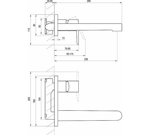 Смеситель для умывальника RAVAK Puri PU 019.00 настенный монтаж X070146