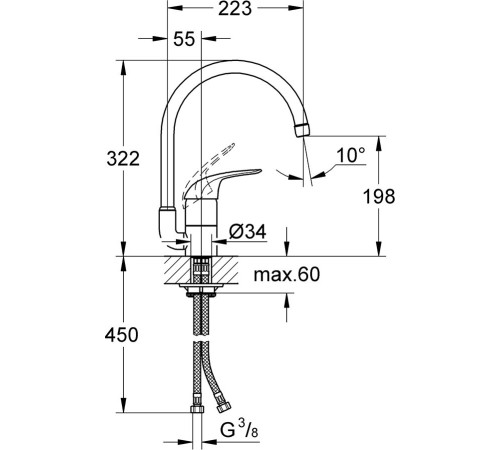 Смеситель для кухонной мойки Grohe Euroeco с высоким изливом хром 32752000