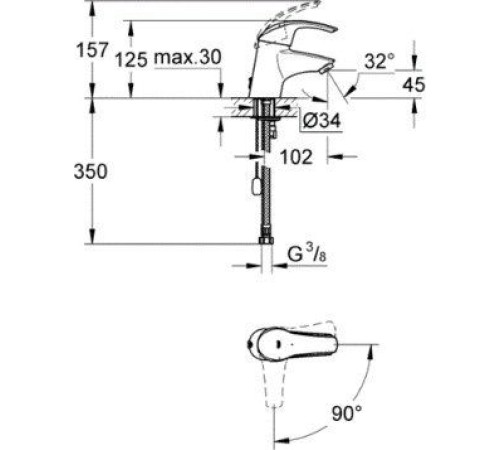 Смеситель для раковины GROHE Eurosmart New S-Size с цепочкой хром 23372002