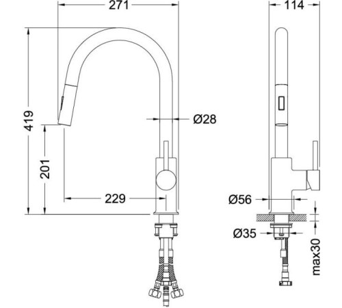 Смеситель для кухни Aquanet Европа с вытяжным изливом 2 jet хром AQ1384CR
