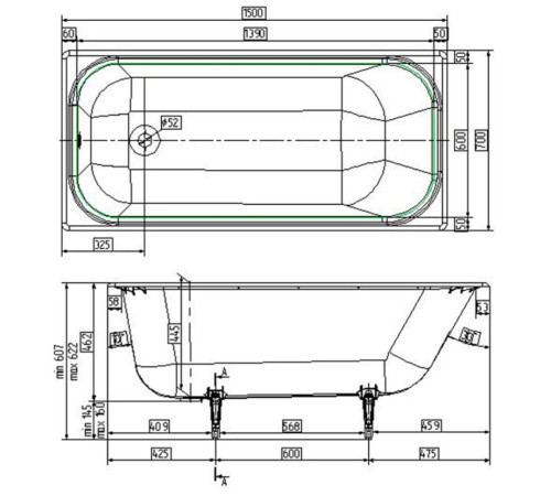 Ванна чугунная Wotte Start 1500х700х445 мм Start 1500x700
