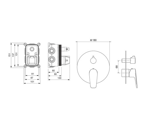 Смеситель для ванны Aquanet Бетта скрытого монтажа 3 режима оружейная сталь AQ1147BGM