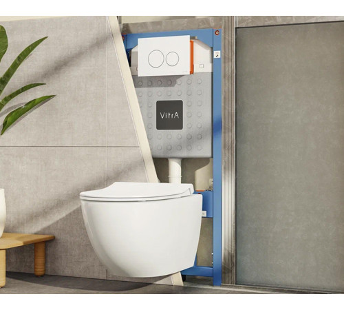 Комплект унитаз подвесной VitrA Sento Rim-ex с тонким сиденьем микролифт и инсталляцией 9830B003-7211