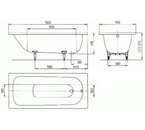 Ванна стальная KALDEWEI Saniform Plus Мод. 361-1 150х70 см с покрытием Easy-Clean 111600013001