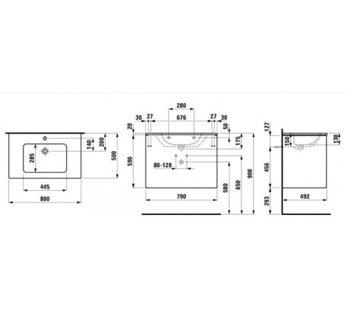 Комплект Laufen PRO S раковина 800x500 мм со шкафчиком 8.6496.1.261.104.1