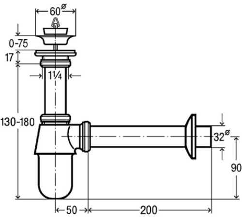 Сифон для раковины Viega 1 1/4 x 32 мм латунь хром 366681
