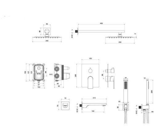 Душевой комплект 4 в 1 Aquanet ЛИРА 3 режима матовый черный AQ1473MB