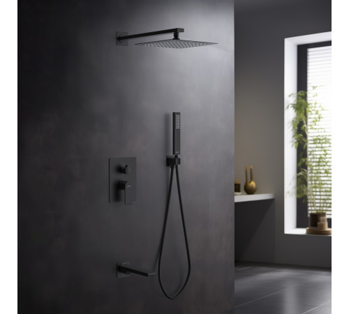 Душевой комплект 4 в 1 Aquanet ЛИРА 3 режима матовый черный AQ1473MB