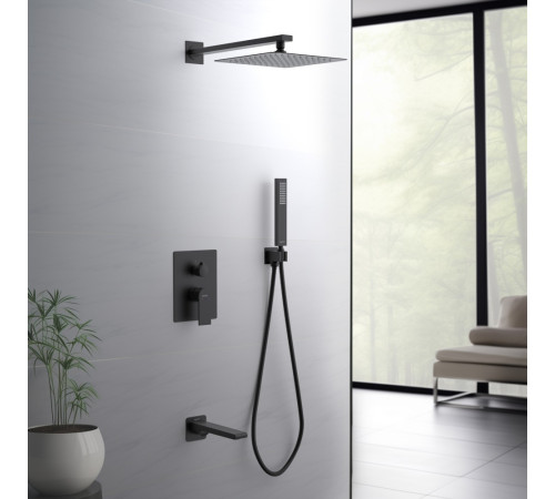 Душевой комплект 4 в 1 Aquanet ЛИРА 3 режима матовый черный AQ1473MB