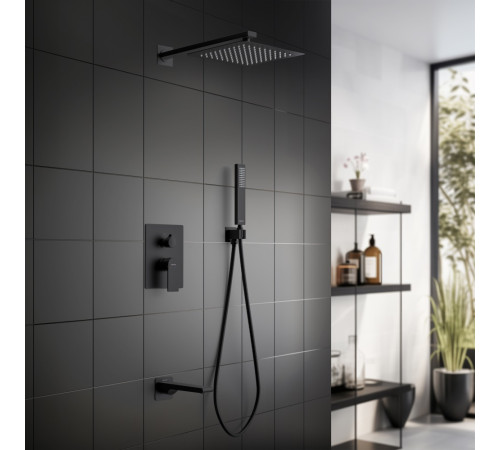 Душевой комплект 4 в 1 Aquanet ЛИРА 3 режима матовый черный AQ1473MB