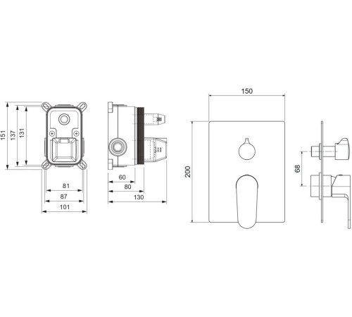 Смеситель для ванны Aquanet Oberon скрытого монтажа 2 режима матовый черный AQ1246MB