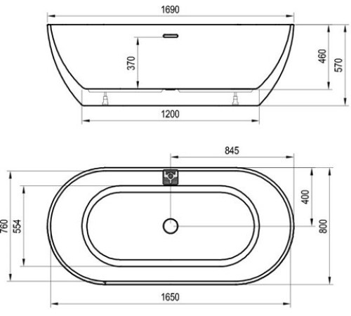 Ванна акриловая RAVAK Freedom 169х80 см отдельностоящая со сливом XC00100020