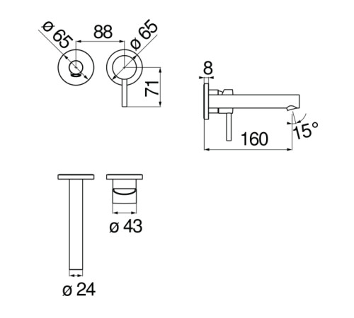 Смеситель для раковины Nobili Live настенный на 2 отверстия LV00499CR