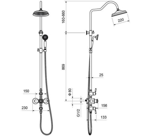 Душевая система Aquanet Классик AQ2563CR термостатическая со смесителем для душа 220 мм хром AQ2563CR