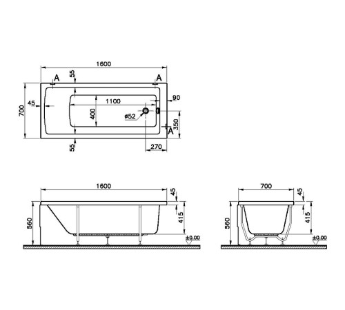 Ванна акриловая VitrA Neon 160x70 см 52520001000