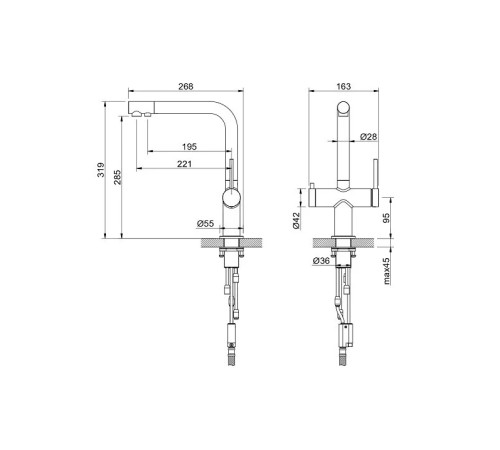 Смеситель для кухни Aquanet Европа под фильтр оружейная сталь AQ1385BGM