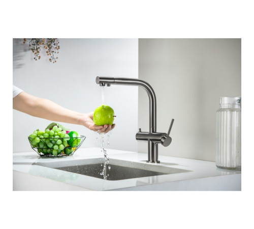 Смеситель для кухни Aquanet Европа под фильтр оружейная сталь AQ1385BGM