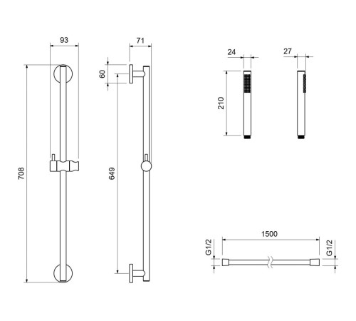 Душевой гарнитур Aquanet Европа 1jet 65 см оружейная сталь AQ2012BGM