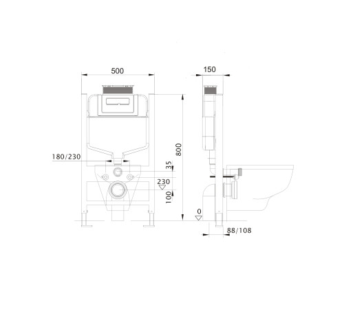 Инсталляция для подвесного унитаза Aquatek с верхней кнопкой смыва INS-0000018