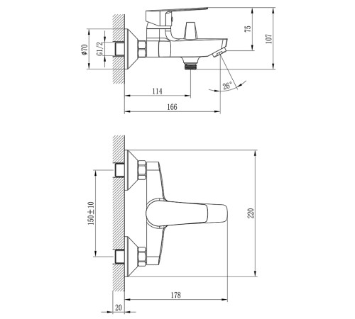Смеситель для ванны Rossinka Silvermix S35-31 с коротким изливом хром S35-31
