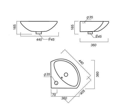 Умывальник угловой Veer ВКС белый S1 WB.CR/Veer/23-C/WHT.G/S1
