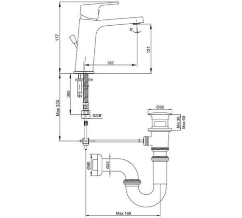 Смеситель для раковины TOPAZ TIERA 121 мм 102188012EX