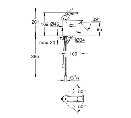 Смеситель для раковины GROHE Eurosmart S-Size с цепочкой хром 33188003