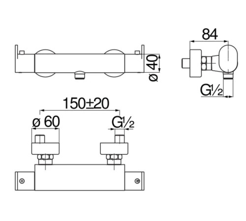 Смеситель для душа термостатический UP матовый черный UP94030BM