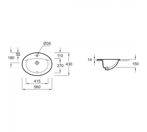 Раковина встраиваемая Jacob Delafon Odeon 56х43 см E4155-00