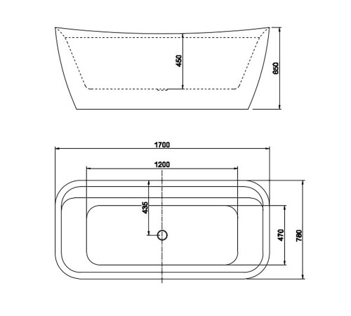 Ванна акриловая отдельностоящая Aquanet АМАДЕО 1700x780x650 мм со сливом и ножками AQ-197778