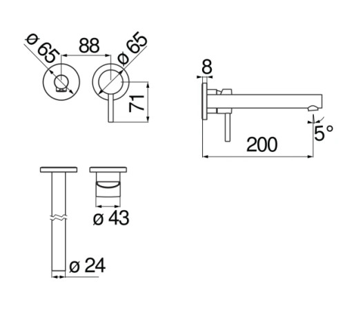 Смеситель для раковины Nobili Live настенный на 2 отверстия LV00499/1CR