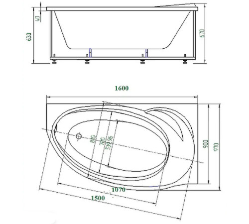 Ванна акриловая Aquatek Бетта 160 левая чаша BET160-0000169