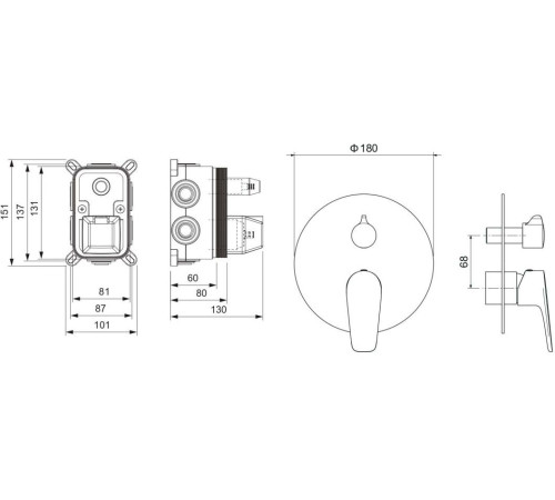 Смеситель для ванны Aquanet Бетта скрытого монтажа 3 режима хром AQ1147CR