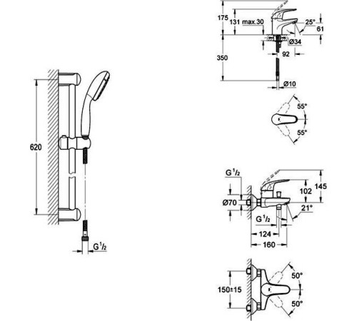 Смеситель для ванны GROHE Euroeco хром 32743000