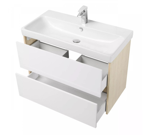 Тумба-умывальник с раковиной Aquaton Сканди 90 Белый / Дуб Верона 1A2519K0SDB20