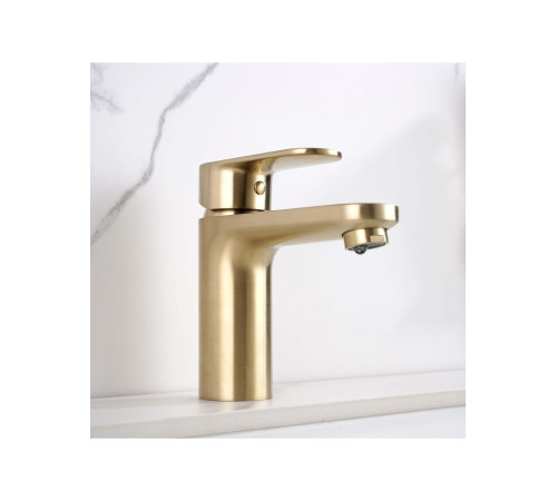 Смеситель для раковины Aquanet Ника с гигиеническим душем шлифованное золото AQ1812BG