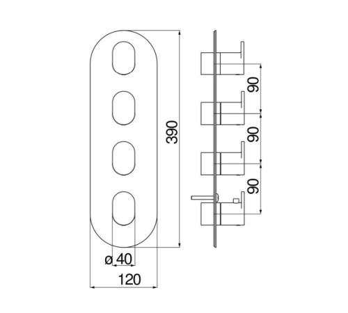 Смеситель для ванны термостатический UP 4 выхода внешняя часть матовый черный UP94104BM