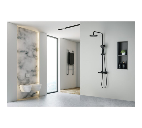 Душевая система with термостатом Aquatek Европа 220 мм матовый черный AQ2343MB