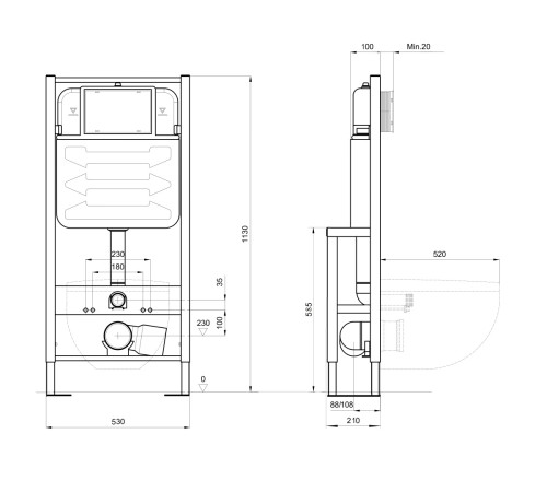 Инсталляция для подвесного унитаза Aquatek усиленная отдельностоящая INS-0000016
