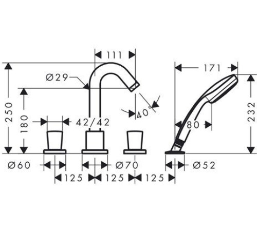 Смеситель для ванны Hansgrohe Logis на 4 отверстия 71314000