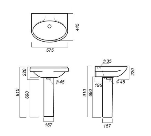 Умывальник Sanita Самарский 57 см белый WB.PD/Samarsky/57-C/WHT.G/S1