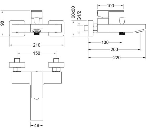 Набор смесителей Aquanet Либра Set 3 в 1 (AQ1610CR+AQ1640CR+AQ2019CR) AQ1630CR