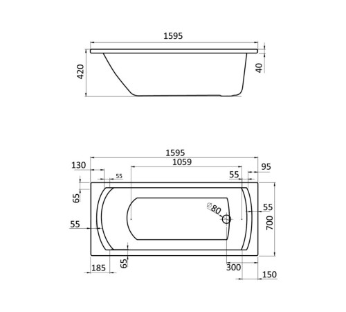 Ванна акриловая Santek Монако 160х70 см прямоугольная белая 1.WH11.1.977