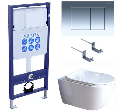 Комплект инсталляции 4 в 1 Aquatek Поларис (рама Standard, унитаз AQ0700-01, сиденье soft-close, панель KDI-0000010) ПОЛАРИС-01-010