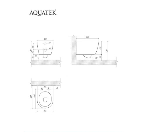 Комплект инсталляции 4 в 1 Aquatek Поларис (рама Standard, унитаз AQ0700-01, сиденье soft-close, панель KDI-0000010) ПОЛАРИС-01-010