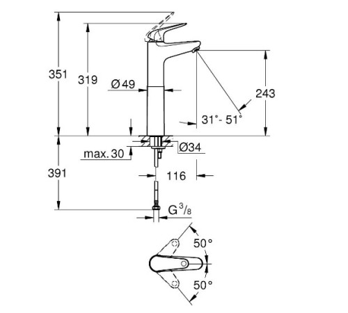 Смеситель для раковины GROHE Euroeco XL-Size хром 24273001