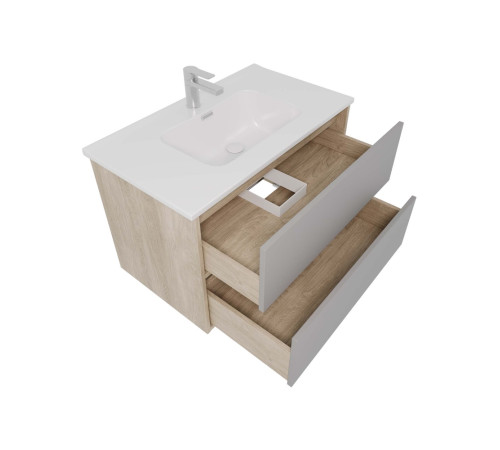 Комплект мебели для ванной AQUATON Либра 80 см тумба с раковиной AQ0480-00 серый туман/дуб давос AQ66080-DO-LG