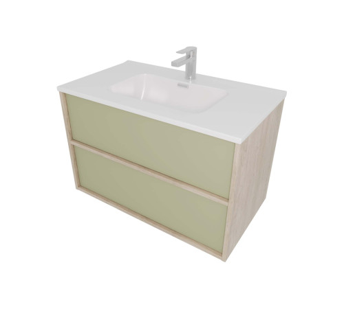 Комплект мебели для ванной AQUATON Либра 80 см тумба с раковиной AQ0480-00 шалфей зеленый/дуб давос AQ66080-DO-GS