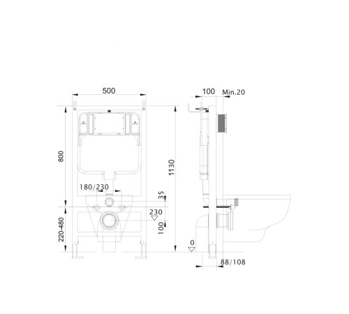 Комплект инсталляции 4 в 1 AQUATEK Поларис (рама INS-0000012, унитаз AQ0700-01, сиденье soft-close, кнопка KDI-0000067) ПОЛАРИС-01-067